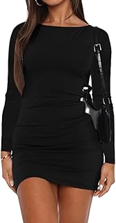 YOXUA Women's Boat Neck Mini Dress