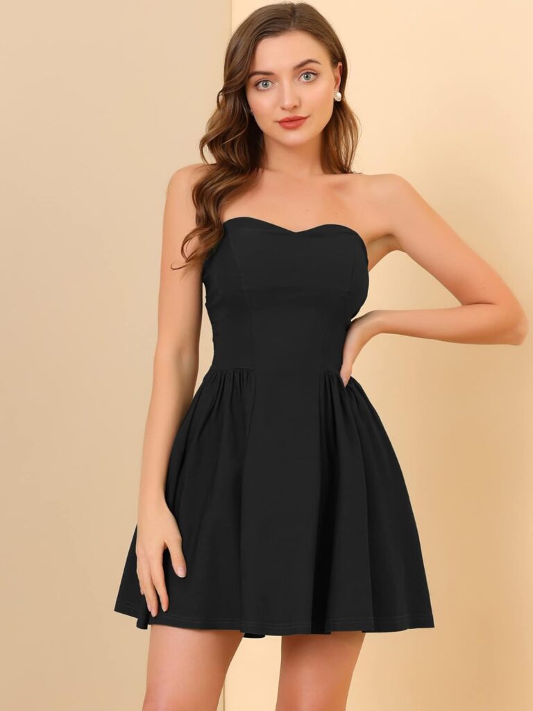 Allegra K Womens Sexy Mini Dress Strapless Sweetheart Neck Off Shoulder Sleeveless Tube Party Dresses