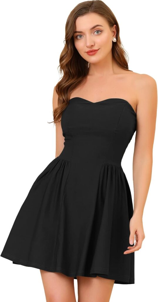 Allegra K Womens Sexy Mini Dress Strapless Sweetheart Neck Off Shoulder Sleeveless Tube Party Dresses