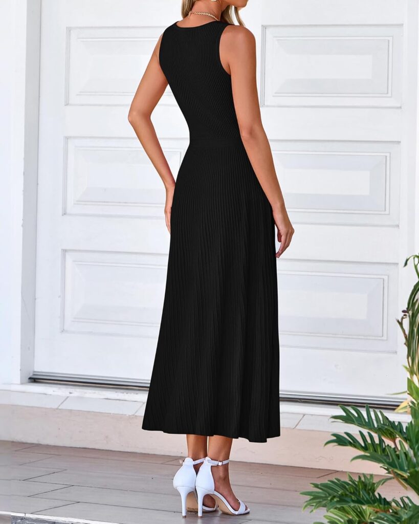 BTFBM Women Tank Midi Dress Summer Crewneck Sleeveless Pleated A Line Business Casual Formal Sweater Spring Dresses 2026