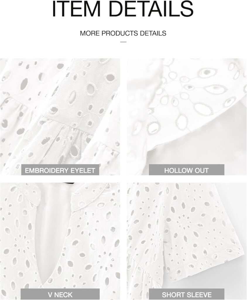 BTFBM Womens Boho Summer Dresses 2026 Spring V Neck Short Sleeve Hollow Out Lace Ruffle Casual Beach Mini Vacation Dress