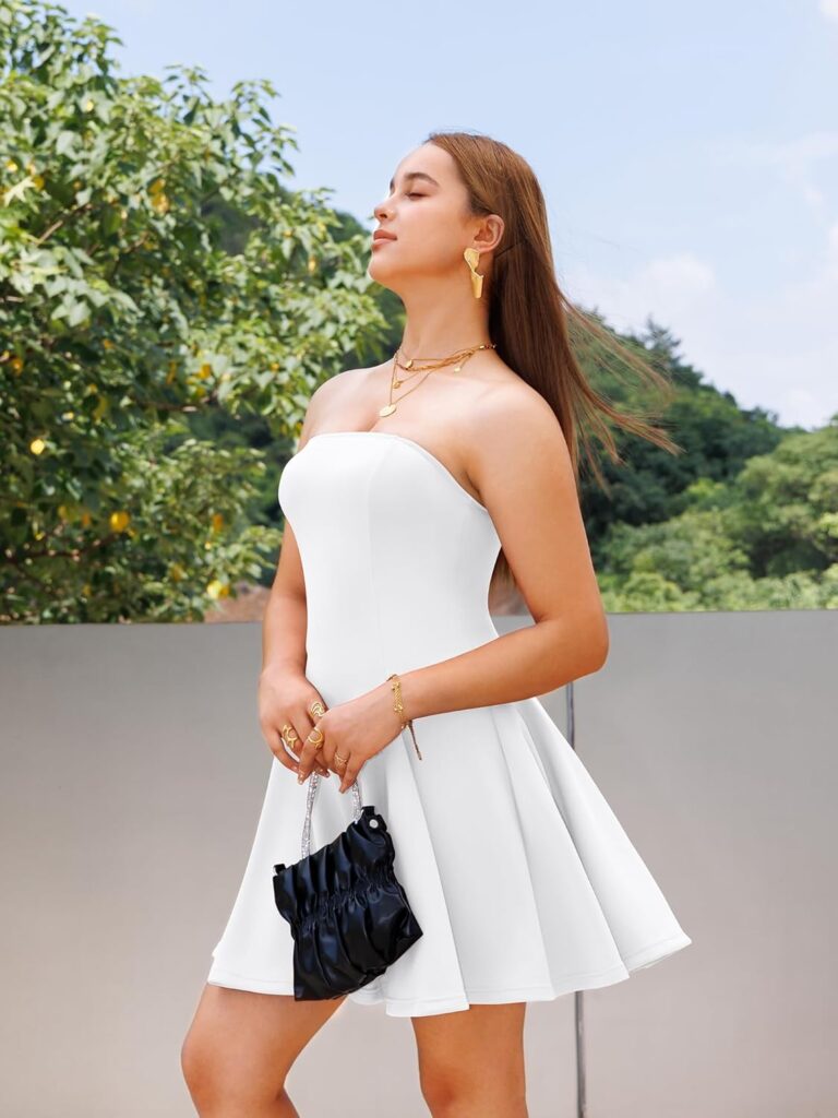 DAAWENXI Womens Sexy Summer Strapless Mini Dress Homecoming Off Shoulder Sleeveless Party Club Short Dresses