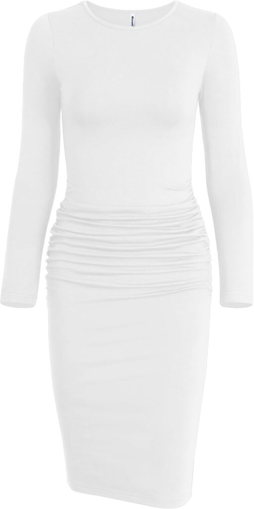 Missufe Womens Long Sleeve Ruched Casual Sundress Bodycon Sheath Knee Length Dress