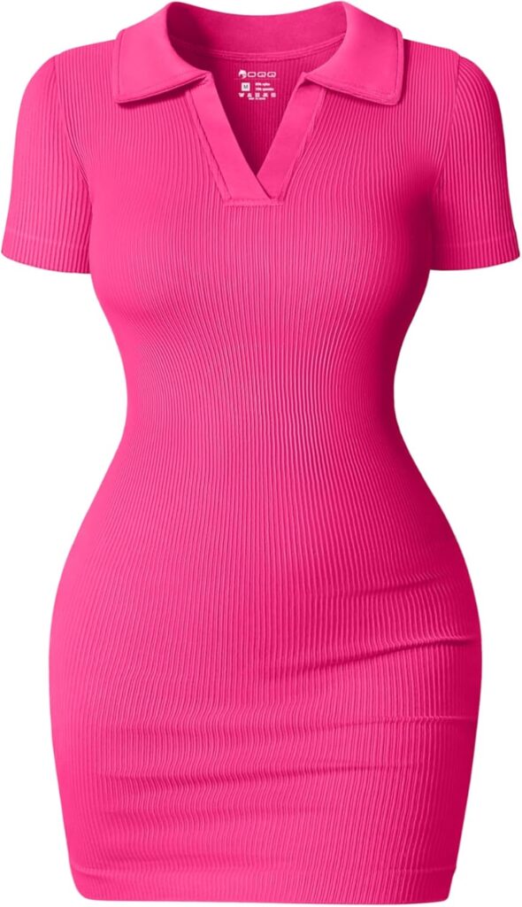 OQQ Womens Mini Dresses Sexy Ribbed Short Sleeve Tummy Control Bodycon Mini Dress