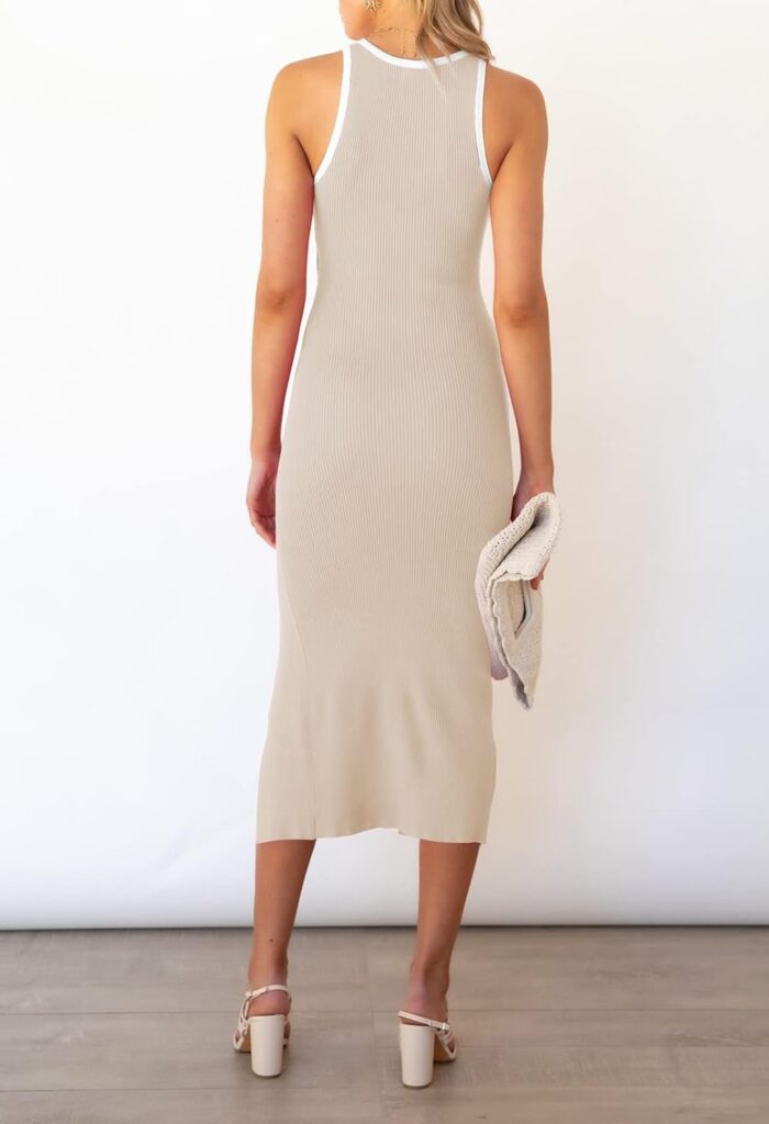 Pink Queen Womens Cutout Crew Neck Sleeveless Tank Slit Ribbed Bodycon Midi Dresses