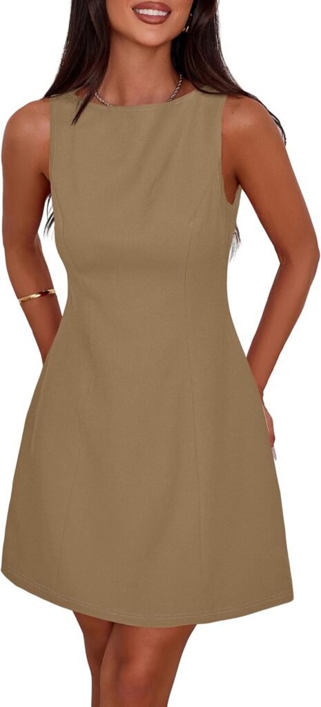 PRETTYGARDEN Womens Formal Short Dresses 2026 Summer Sleeveless Boat Neck A Line Elegant Mini Cocktail Party Dress