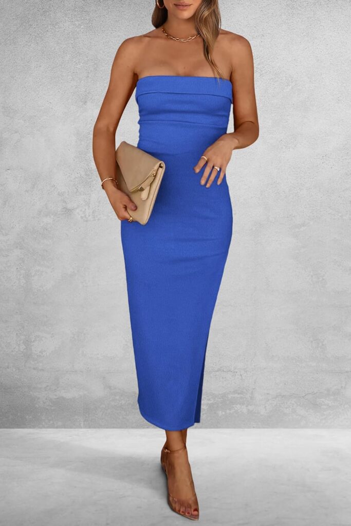 PRETTYGARDEN Womens Summer Bodycon Maxi Tube Dress Ribbed Strapless Side Slit Long Going Out Casual Elegant Party Dresses PRETTYGARDEN Womens Summer Bodycon Maxi Tube Dress Ribbed Strapless Side Slit Long Going Out Casual Elegant Party Dresses