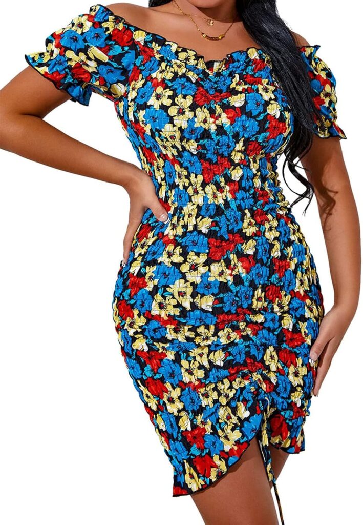 PRETTYGARDEN Womens Summer Off Shoulder Bodycon Dresses Short Sleeve Drawstring Sexy Mini Party Club Smocked Dress PRETTYGARDEN Womens Summer Off Shoulder Bodycon Dresses Short Sleeve Drawstring Sexy Mini Party Club Smocked Dress