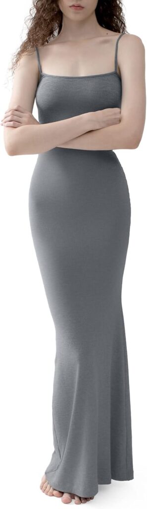 PUMIEY Womens Soft Lounge Long Slip Dress Sexy Sleeveless Backless Bodycon Maxi Dresses for Women