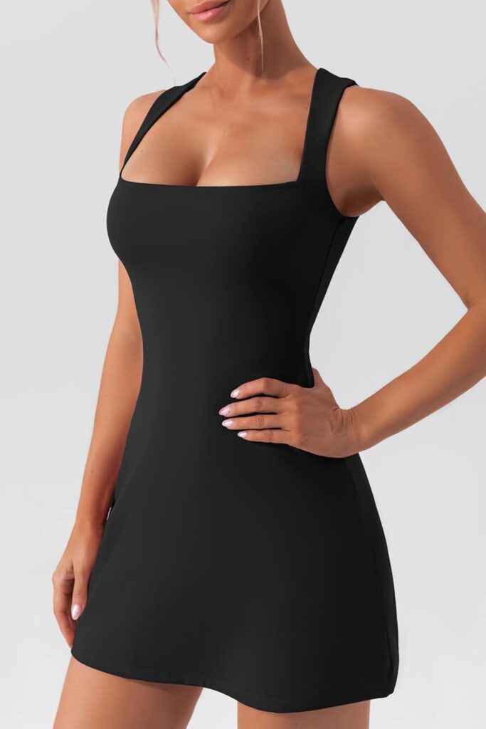 QINSEN Womens Square Neck Bodice Dress Sleeveless Tank Top Stretch Flare Mini Dresses QINSEN Womens Square Neck Bodice Dress Sleeveless Tank Top Stretch Flare Mini Dresses