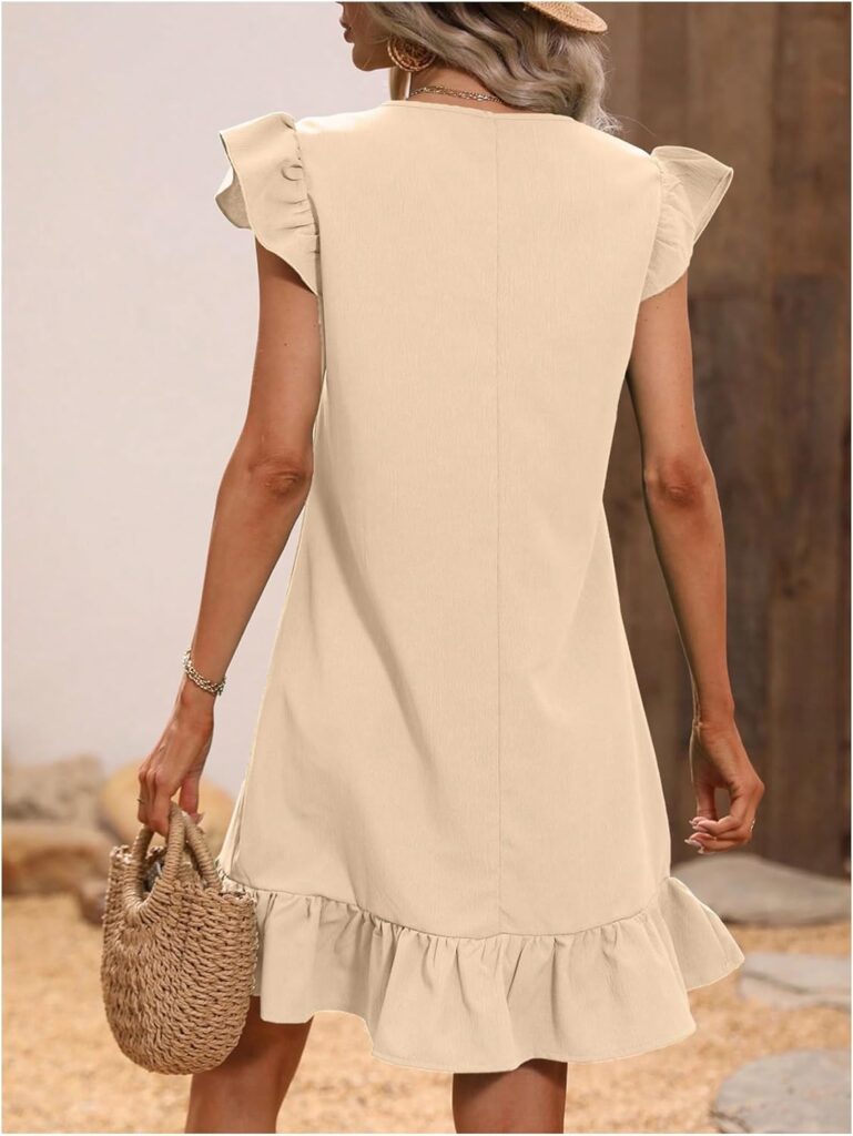 SOLY HUX Summer Dresses for Women V Neck Cap Sleeve Ruffle Hem Smock Short Dress