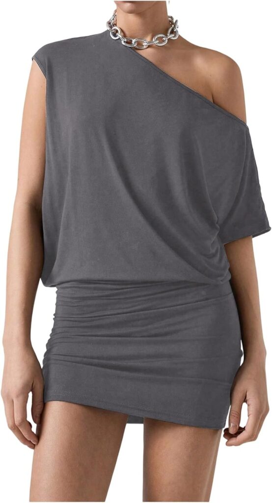 SOLY HUX Womens Off The Shoulder Mini Dress Asymmetrical Neck Short Sleeve Casual Bodycon T Shirt Dresses SOLY HUX Womens Off The Shoulder Mini Dress Asymmetrical Neck Short Sleeve Casual Bodycon T Shirt Dresses