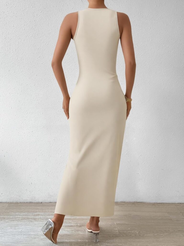 Verdusa Womens Fall Dress Sleeveless Ribbed Knit Midi Tank Dress Wedding Guest Dress Sweater Dresses