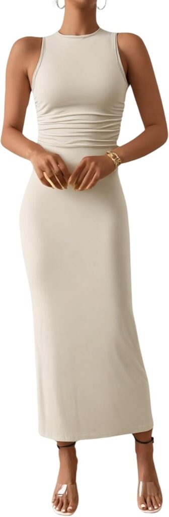 Verdusa Womens Fall Dress Sleeveless Ribbed Knit Midi Tank Dress Wedding Guest Dress Sweater Dresses