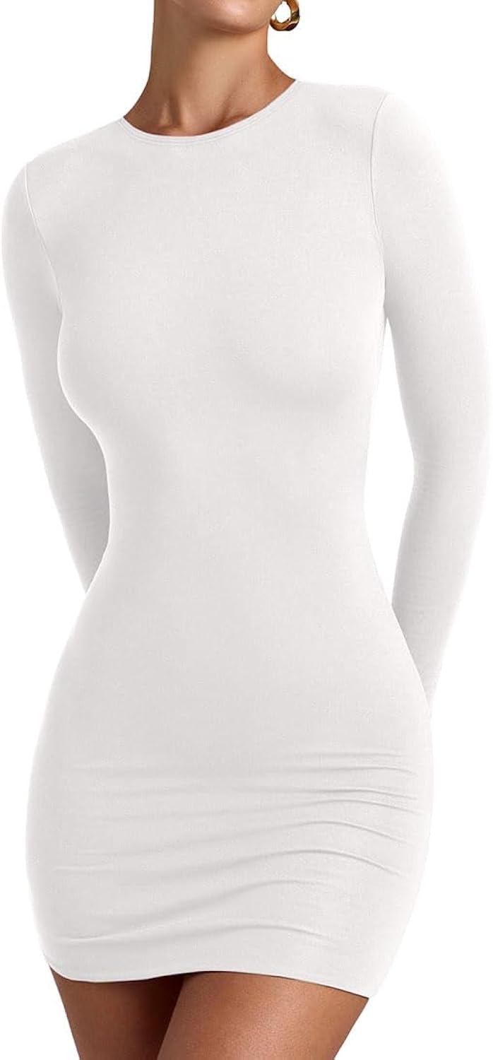 YFANG Women’s Bodycon Mini Dress (White)