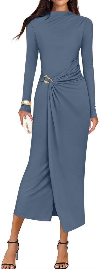 ZESICA Womens 2026 Fall Long Sleeve Bodycon Dress Mock Neck Wedding Guest Cocktail Party Long Midi Dresses