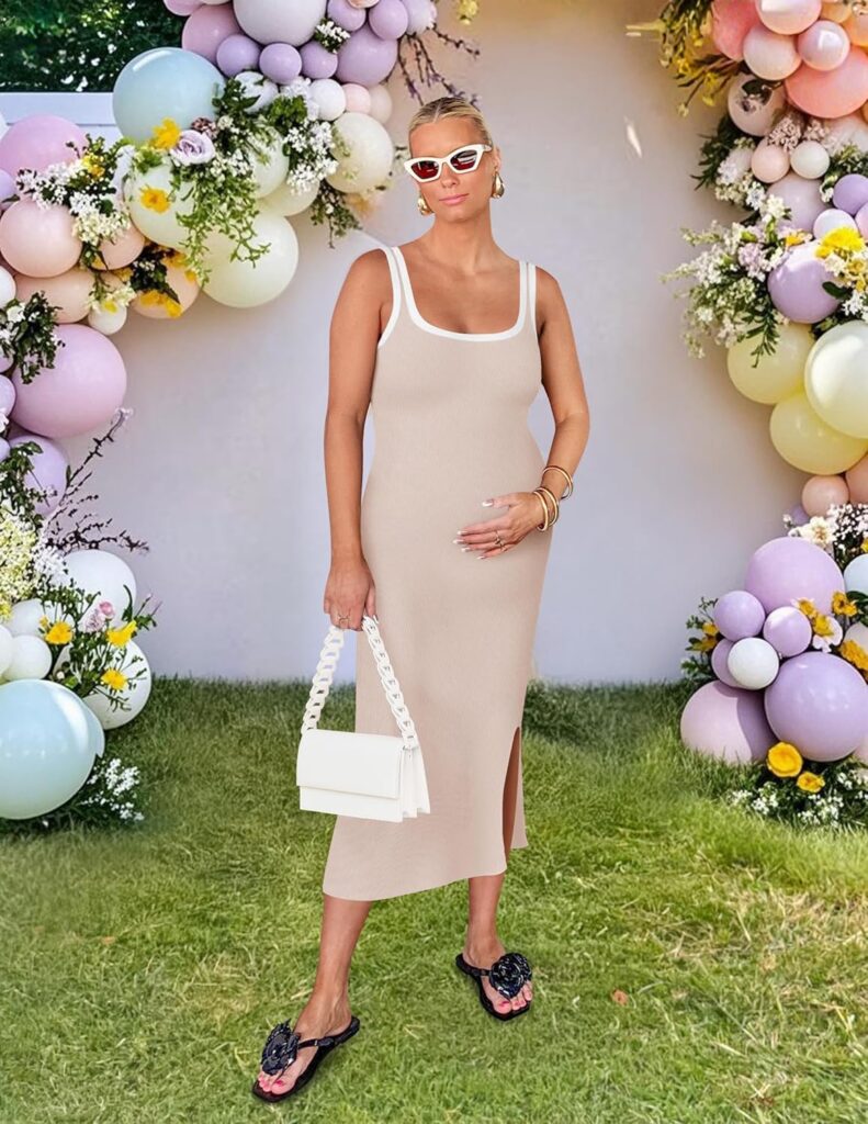 ZESICA Womens 2026 Summer Bodycon Midi Dress Casual Sleeveless Square Neck Side Slit Knit Beach Vacation Long Dresses