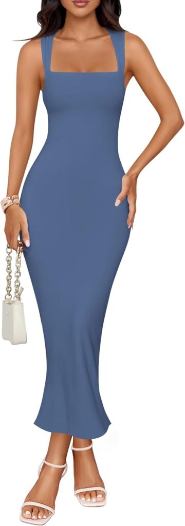 ZESICA Womens Summer Bodycon Midi Dress Sleeveless Square Neck Slim Fit Back Slit Long Cocktail Party Dresses ZESICA Womens Summer Bodycon Midi Dress Sleeveless Square Neck Slim Fit Back Slit Long Cocktail Party Dresses