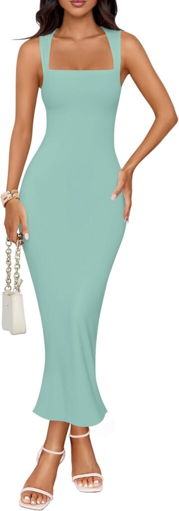 ZESICA Womens Summer Bodycon Midi Dress Sleeveless Square Neck Slim Fit Back Slit Long Cocktail Party Dresses ZESICA Womens Summer Bodycon Midi Dress Sleeveless Square Neck Slim Fit Back Slit Long Cocktail Party Dresses