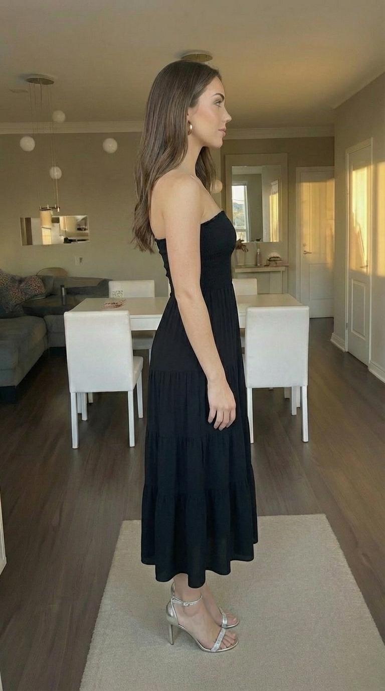 ZESICA Women's Summer Boho Strapless Maxi Dress Black