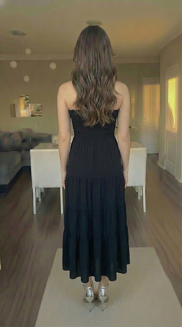 ZESICA Women's Summer Boho Strapless Maxi Dress Black