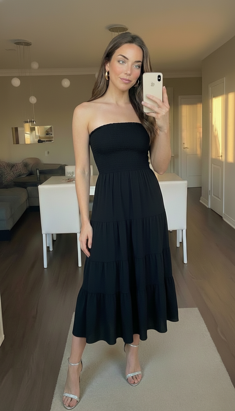 ZESICA Women's Summer Boho Strapless Maxi Dress Black