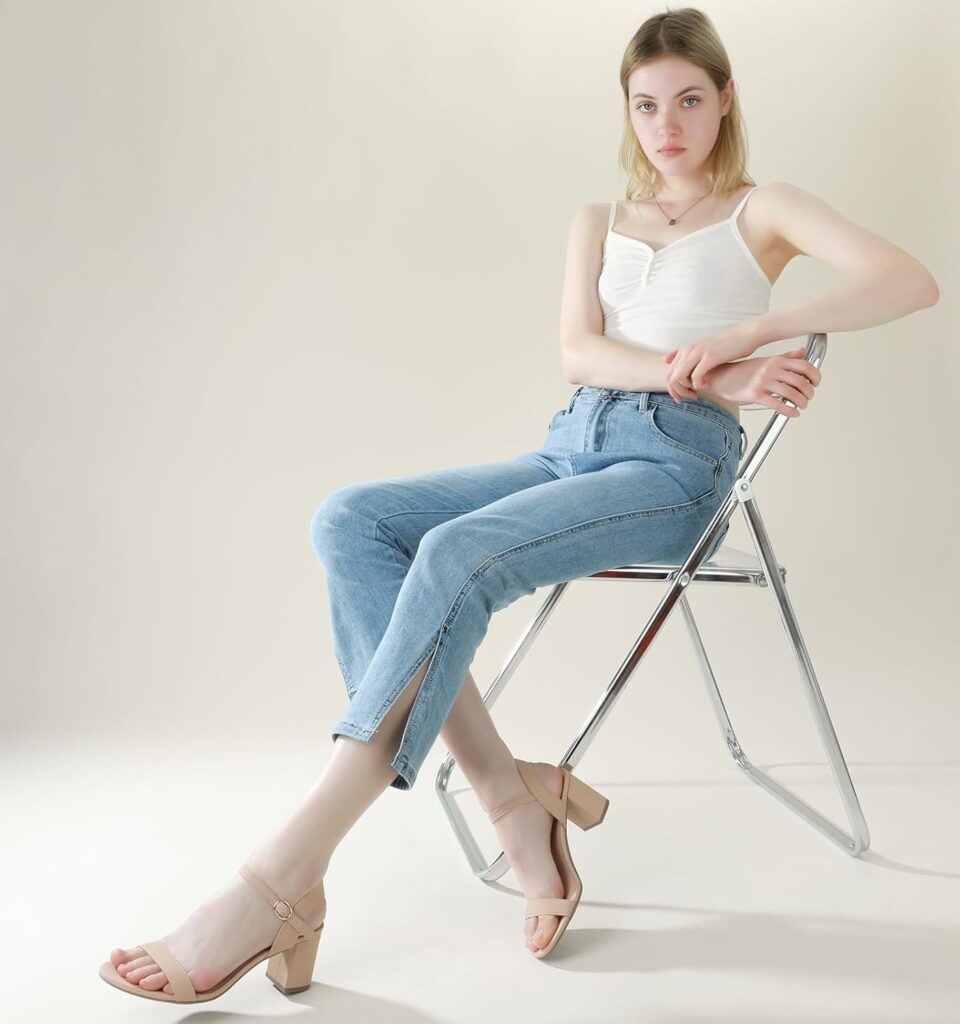 Ankis Nude Black Heels, 2.5 Block Chunky White Clear Silver Heel Dressy Open Toe Heels For Women Ankle Strap Low Short Thick Strappy Dress Comfortable Sandal Casual Party Wedding Event Summer Shoes