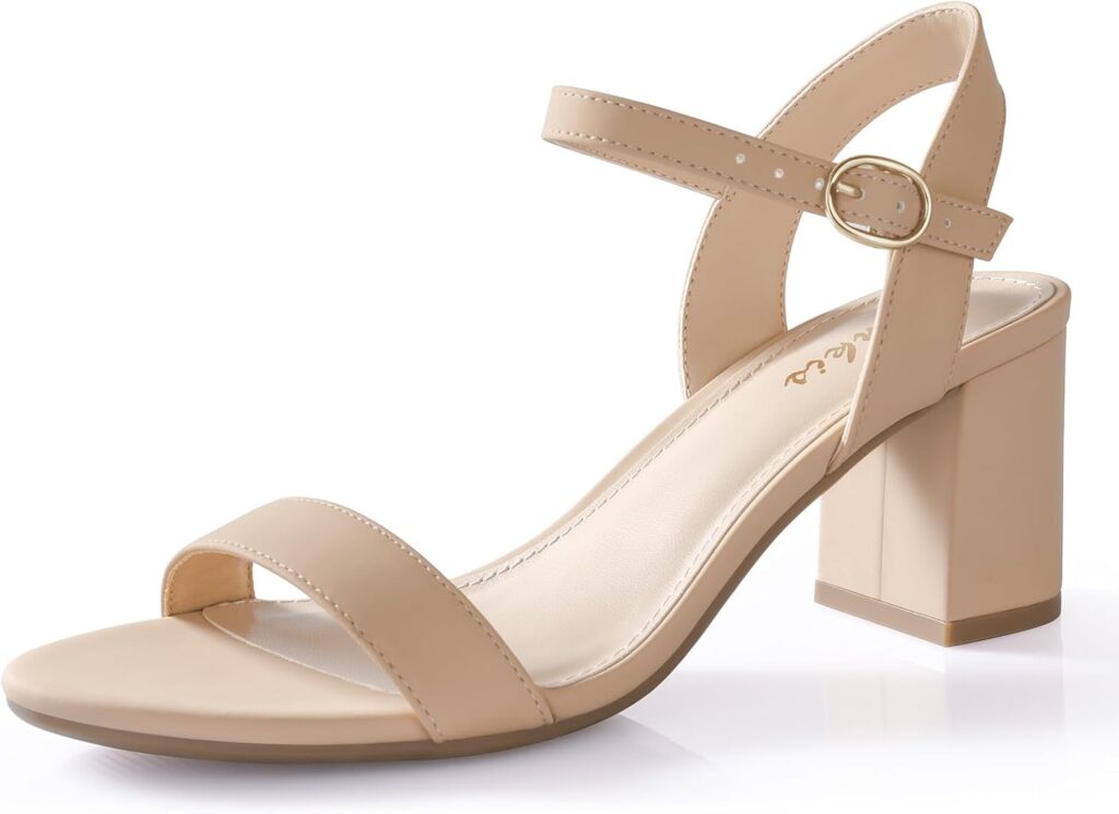 Ankis Nude Black Heels, 2.5 Block Chunky White Clear Silver Heel Dressy Open Toe Heels For Women Ankle Strap Low Short Thick Strappy Dress Comfortable Sandal Casual Party Wedding Event Summer Shoes