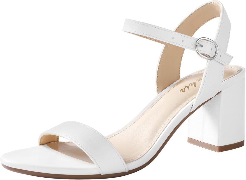 Ankis Nude Black Heels, 2.5 Block Chunky White Clear Silver Heel Dressy Open Toe Heels For Women Ankle Strap Low Short Thick Strappy Dress Comfortable Sandal Casual Party Wedding Event Summer Shoes