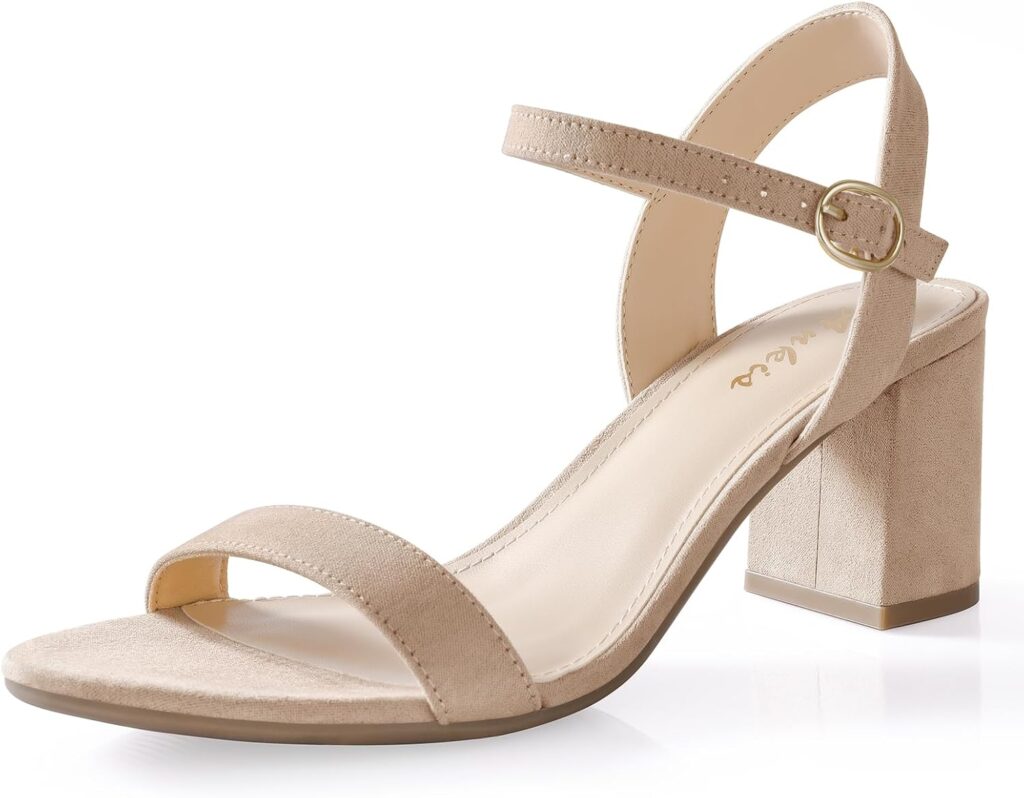 Ankis Nude Black Heels, 2.5 Block Chunky White Clear Silver Heel Dressy Open Toe Heels For Women Ankle Strap Low Short Thick Strappy Dress Comfortable Sandal Casual Party Wedding Event Summer Shoes