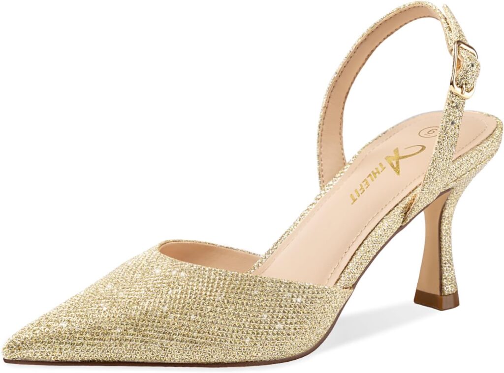 Athlefit Closed Pointed Toe Low Heels for Women Dress Work Wedding Party Slingback Stiletto Pumps Shoes