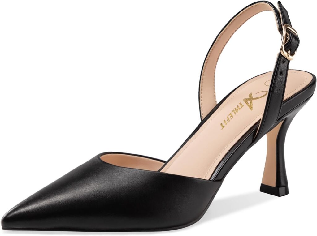 Athlefit Closed Pointed Toe Low Heels for Women Dress Work Wedding Party Slingback Stiletto Pumps Shoes