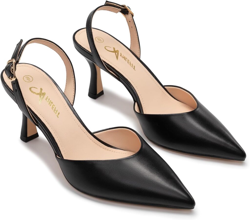 Athlefit Closed Pointed Toe Low Heels for Women Dress Work Wedding Party Slingback Stiletto Pumps Shoes