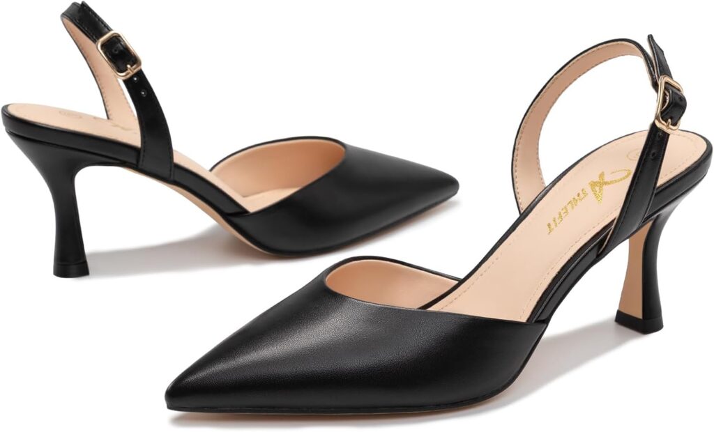 Athlefit Closed Pointed Toe Low Heels for Women Dress Work Wedding Party Slingback Stiletto Pumps Shoes