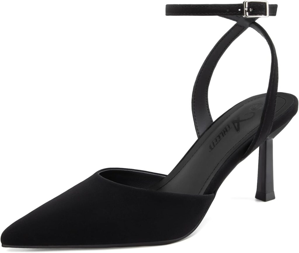 Athlefit Womens Closed Pointed Toe 3 Inch High Heels Ankle Strap Stiletto Heel Wedding Party Dress Pumps Shoes