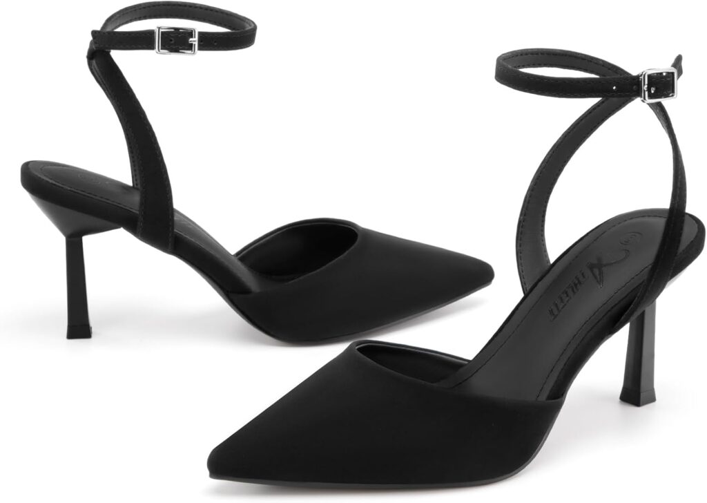 Athlefit Womens Closed Pointed Toe 3 Inch High Heels Ankle Strap Stiletto Heel Wedding Party Dress Pumps Shoes