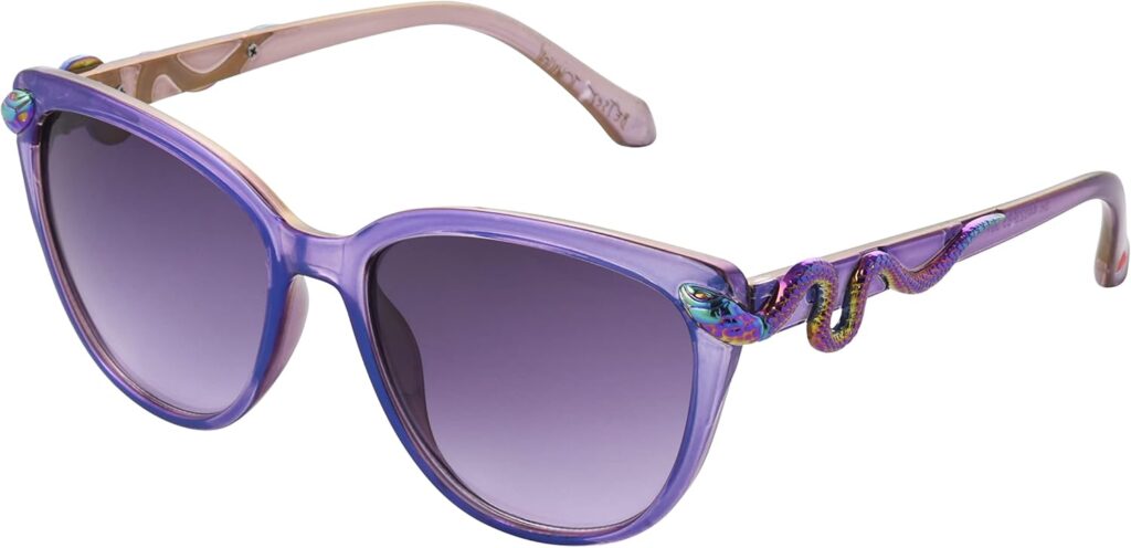 Betsey Johnson Womens Serpentine Sunglasses Cateye, Purple Crystal with Oil Slick Snakes, 56mm Betsey Johnson Womens Serpentine Sunglasses Cateye, Purple Crystal with Oil Slick Snakes, 56mm