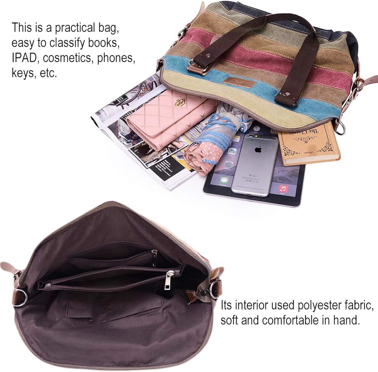 Canvas Handbag Multi-Color Striped Crossbody Tote Women review