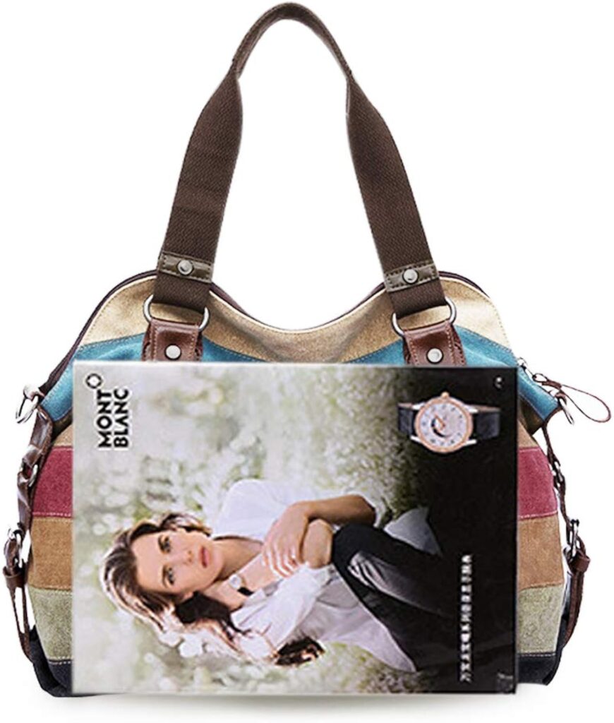 Canvas Handbag Multi-Color Striped Lattice Cross Body Shoulder Purse Bag Tote-Handbag for Women