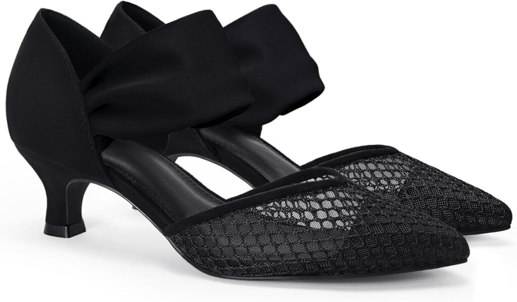 Coutgo Womens Low Kitten Heel Dress Shoes Pointed Toe Slip on Ankle Strap Cutout Elegant Party Wedding Pumps