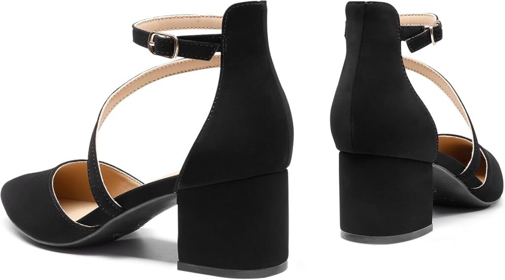 DREAM PAIRS Womens Closed Pointed Toe Low Chunky Heels Pumps Ankle Strap Wedding Business Dressy Shoes