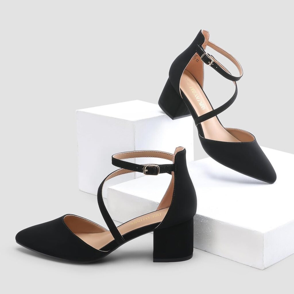 DREAM PAIRS Womens Closed Pointed Toe Low Chunky Heels Pumps Ankle Strap Wedding Business Dressy Shoes