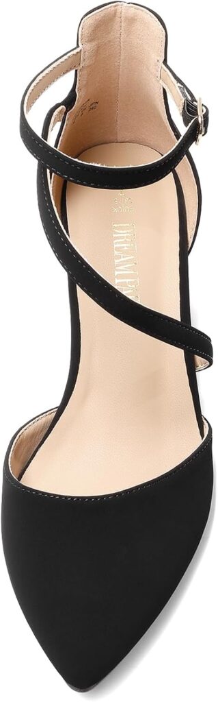 DREAM PAIRS Womens Closed Pointed Toe Low Chunky Heels Pumps Ankle Strap Wedding Business Dressy Shoes
