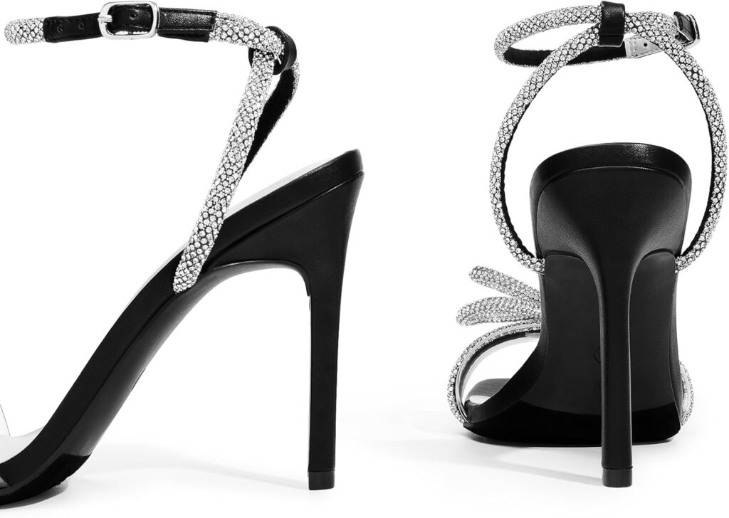 DREAM PAIRS Womens Double Bowknots Crystal Sandals Clear Slingback Heels Square Toe Shoes for Party Wedding