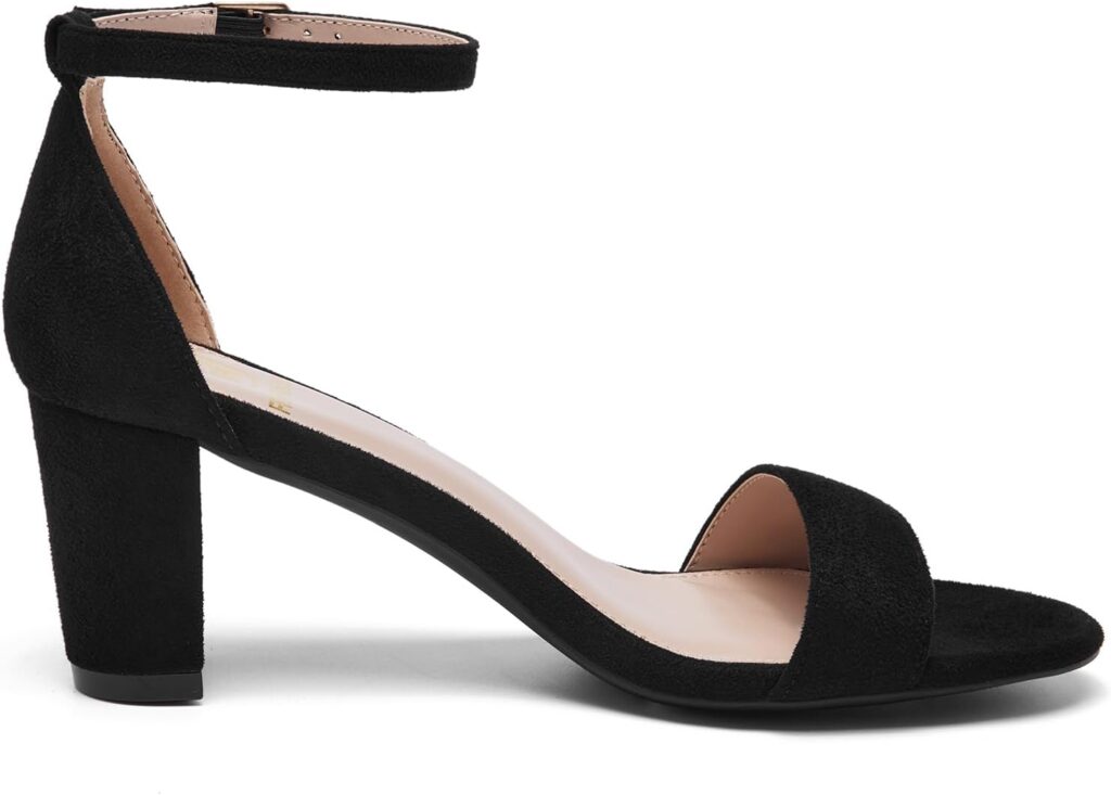 FW FRAN WILLOR Women Open Toe Low Chunky Short Heels Ankle Strap Block Heel Sandals Party Dress Wedding Pump Shoes