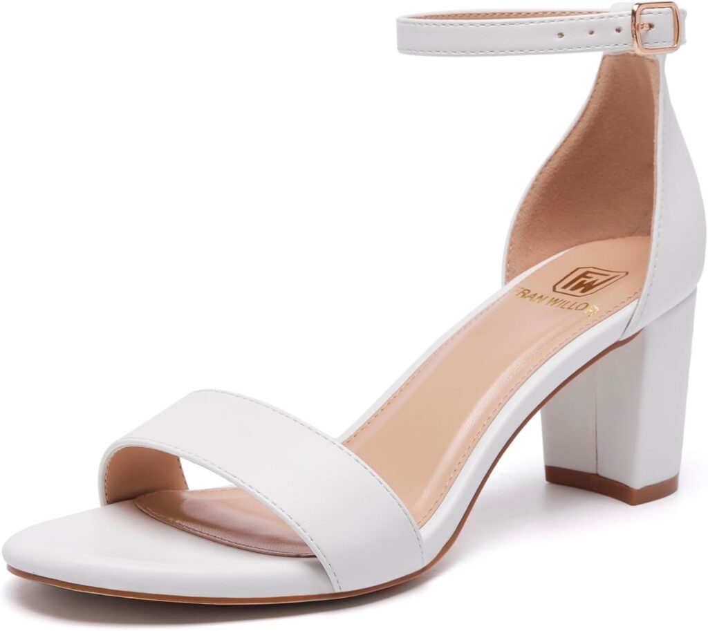 FW FRAN WILLOR Women Open Toe Low Chunky Short Heels Ankle Strap Block Heel Sandals Party Dress Wedding Pump Shoes