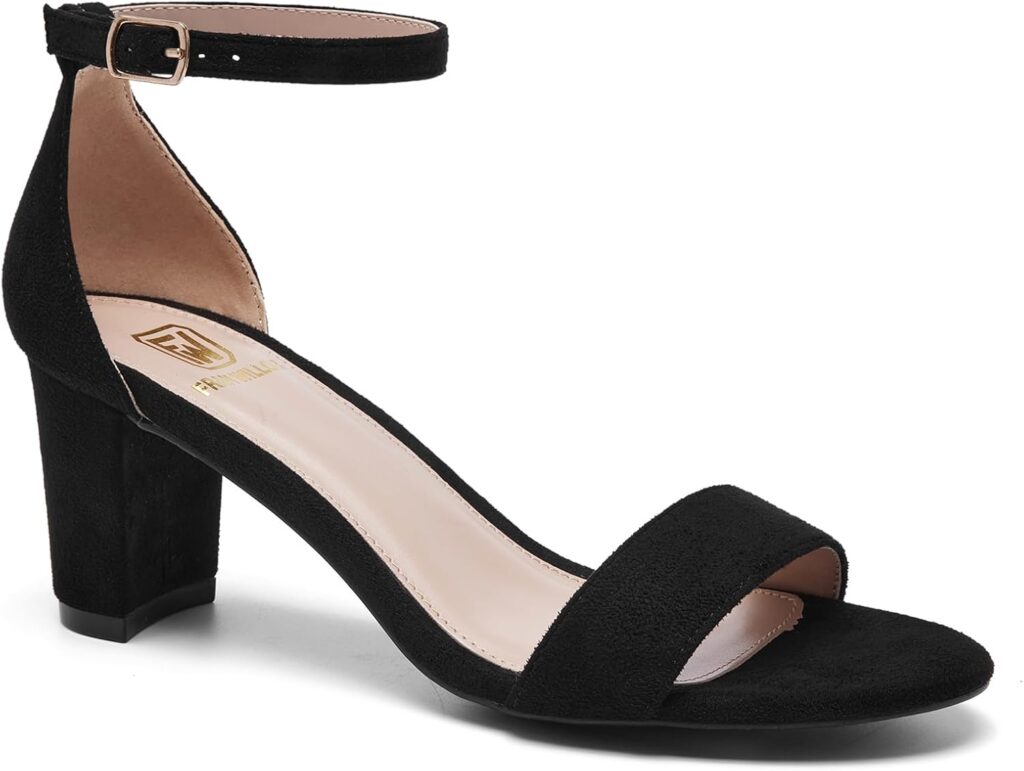 FW FRAN WILLOR Women Open Toe Low Chunky Short Heels Ankle Strap Block Heel Sandals Party Dress Wedding Pump Shoes