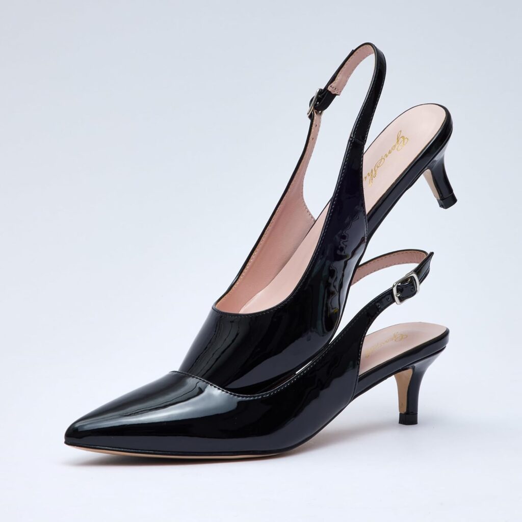 GENSHUO Low Kitten Heels Womens Slingback Dressy Pumps Pointed Closed Toe Ankle Strap Elegant Wedding Pumps Formal Comfortable Shoes