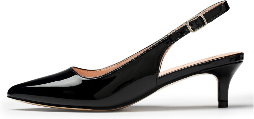 GENSHUO Low Kitten Heels Womens Slingback Dressy Pumps Pointed Closed Toe Ankle Strap Elegant Wedding Pumps Formal Comfortable Shoes