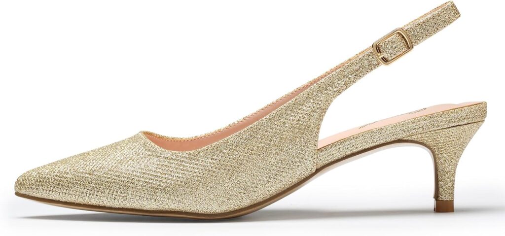 GENSHUO Low Kitten Heels Womens Slingback Dressy Pumps Pointed Closed Toe Ankle Strap Elegant Wedding Pumps Formal Comfortable Shoes